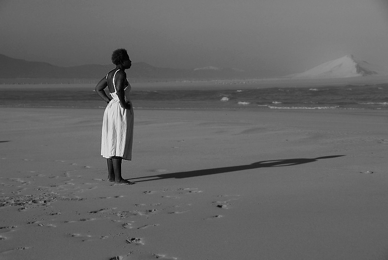 woman, shadow, ocean