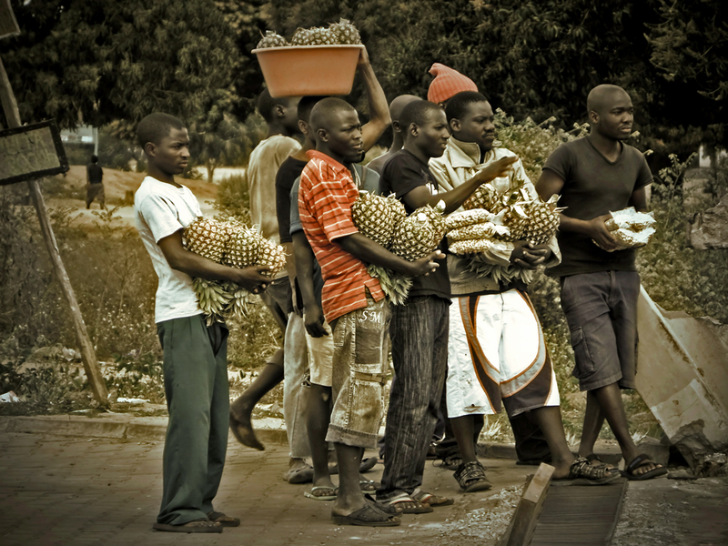 Vendors pineapple and cashew nuts