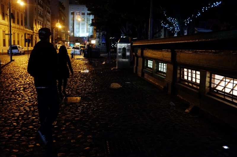 Green market square at night